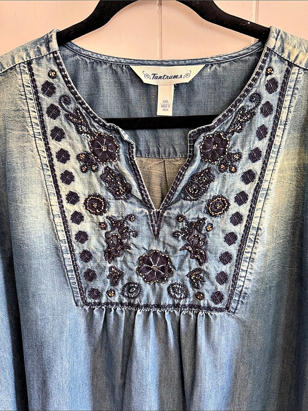 Tantrums Embroidered Chambray Denim Tunic XXL Boho Western Country Prairie Rodeo - Picture 2 of 14